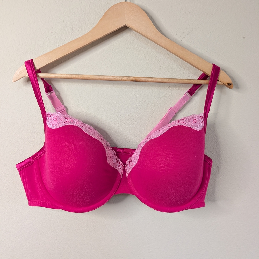 Cacique Lane Bryant 44D Pink Lace Trim Underwire Bra